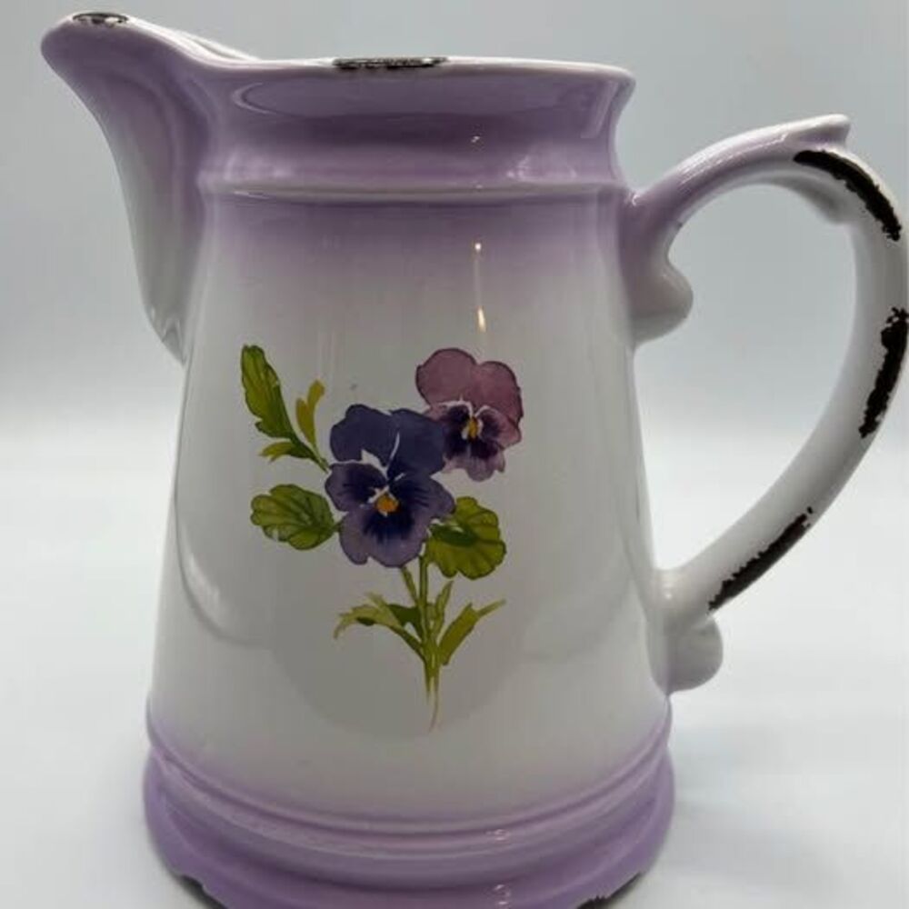 Purple Pansy Flower Ceramic Pitcher